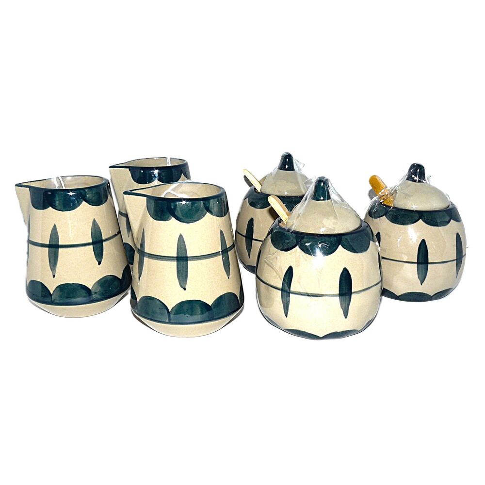 Creative Co-op Ceramic Creamer & Sugar Pot Set With Lid & Spoon Cottagecore - Picture 3 of 7